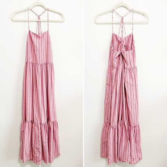Zara Striped Strappy Poplin Maxi Dress Pink S - Picture 9 of 11
